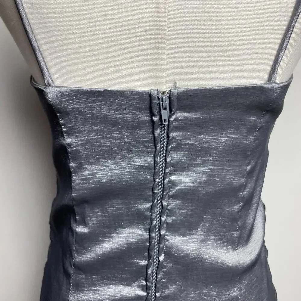 Vintage 90s Y2K Silver Mini Cocktail Dress Small‎ Indie Glam Prom Iridescent